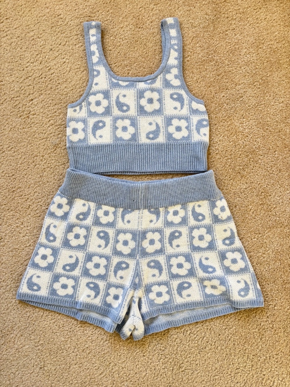 American Eagle Knit Tank Top and Short Sets Blue /white Sz M - Picture 7 of 16